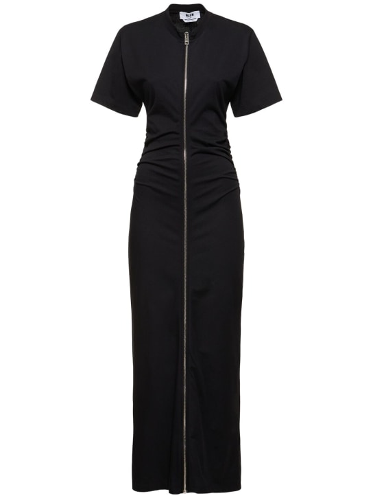 MSGM: Poplin short sleeve dress w/ zip - Black - women_0 | Luisa Via Roma