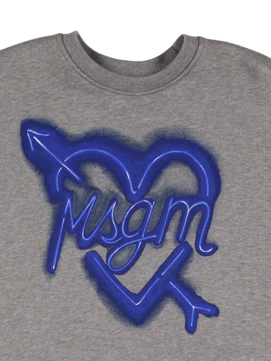 MSGM: Heart logo maxi cotton sweatshirt - Grey - kids-girls_1 | Luisa Via Roma