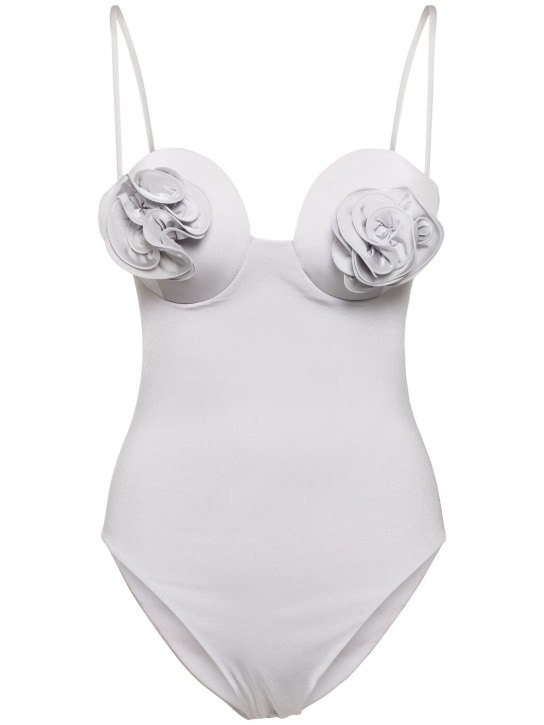 Magda Butrym: Lycra 3d flower one piece swimsuit - Light Grey - women_0 | Luisa Via Roma