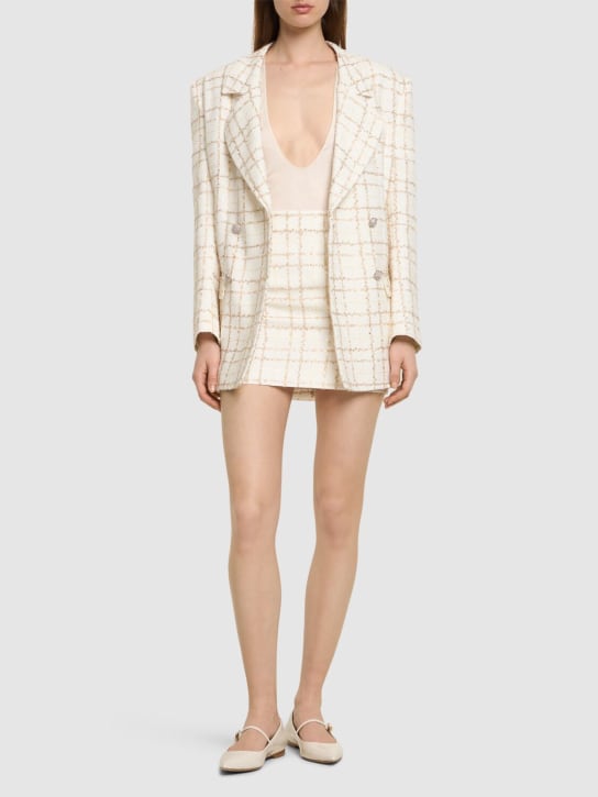 Alessandra Rich: Jupe courte en tweed à carreaux et sequins - Multi Blanc - women_1 | Luisa Via Roma