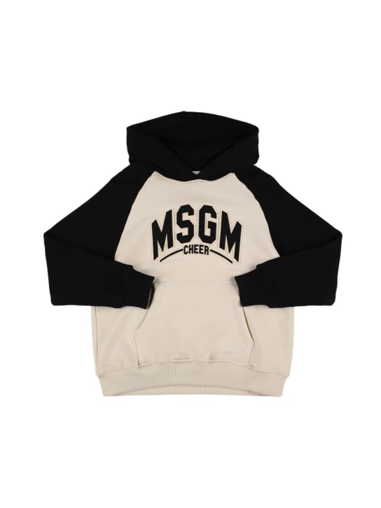 MSGM: Sweat-shirt en coton imprimé à capuche - Blanc/Noir - kids-boys_0 | Luisa Via Roma