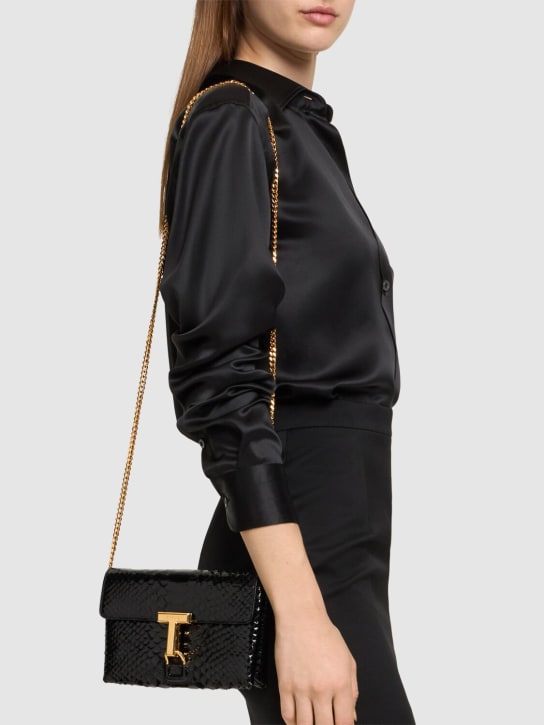 Tom Ford: Mini Monarch glossy embossed leather bag - Black - women_1 | Luisa Via Roma