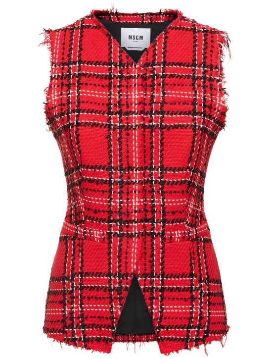 MSGM: Tartan cotton tweed vest - Red/Black - women_0 | Luisa Via Roma