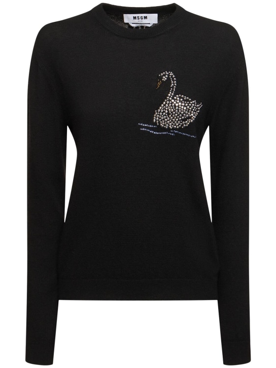 MSGM: Embroidered crewneck sweater - Black - women_0 | Luisa Via Roma