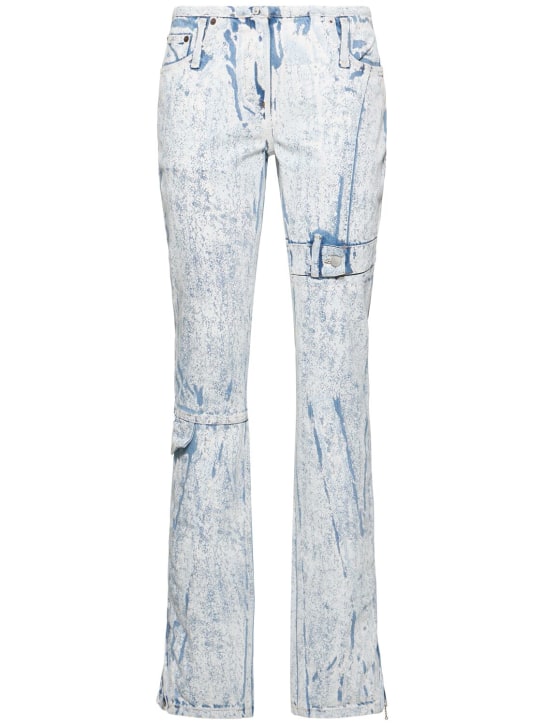 Acne Studios: Gerade Jeans aus beschichtetem Denim - Hellblau/Weiß - women_0 | Luisa Via Roma