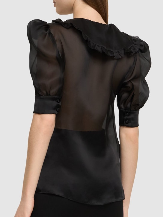 Alessandra Rich: Silk organza blouse w/ rose appliqués - Black - women_2 | Luisa Via Roma