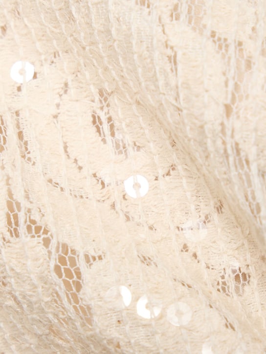 MSGM: Sequined lace short sleeve crop top - Beige - women_3 | Luisa Via Roma