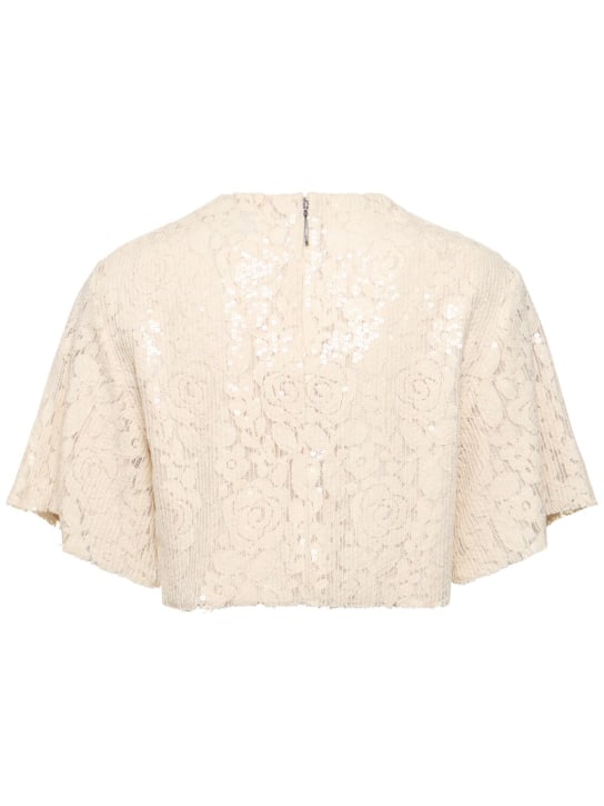MSGM: Sequined lace short sleeve crop top - Beige - women_4 | Luisa Via Roma
