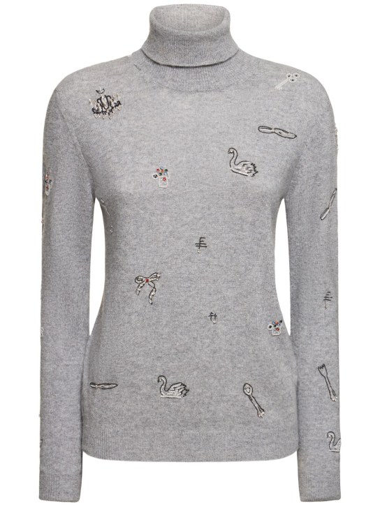 MSGM: Embroidered turtleneck sweater - Grey/Multi - women_0 | Luisa Via Roma