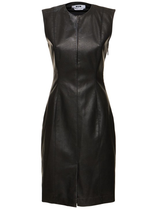 MSGM: Faux leather midi dress - Black - women_0 | Luisa Via Roma