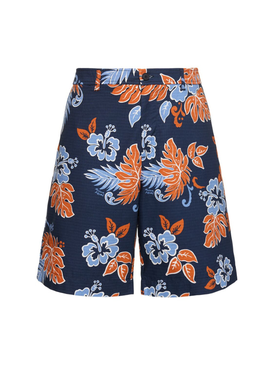 Maison Kitsuné: Shorts de algodón con estampado - Azul Profundo - men_0 | Luisa Via Roma