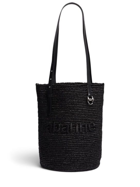 Rabanne: Cabas raffia tote bag - Black - women_0 | Luisa Via Roma