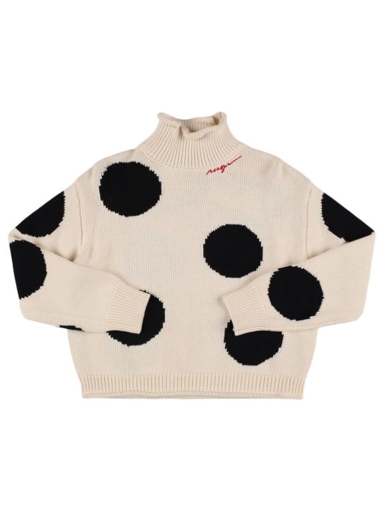 MSGM: Wool blend knit turtleneck sweater - White/Black - kids-girls_0 | Luisa Via Roma