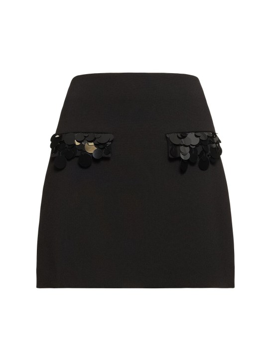 MSGM: Double crepe cady mini skirt w/sequins - Black - women_0 | Luisa Via Roma