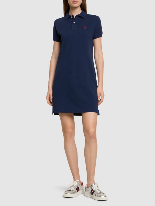 Polo Ralph Lauren: Vestito in cotone piqué con logo - Navy - women_1 | Luisa Via Roma