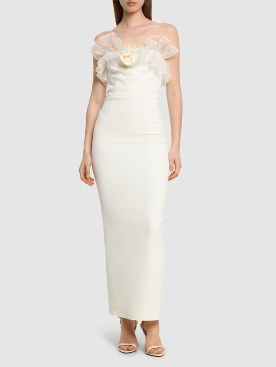 Alessandra Rich: Cady bustier dress w/ organza ruffles - White - women_1 | Luisa Via Roma