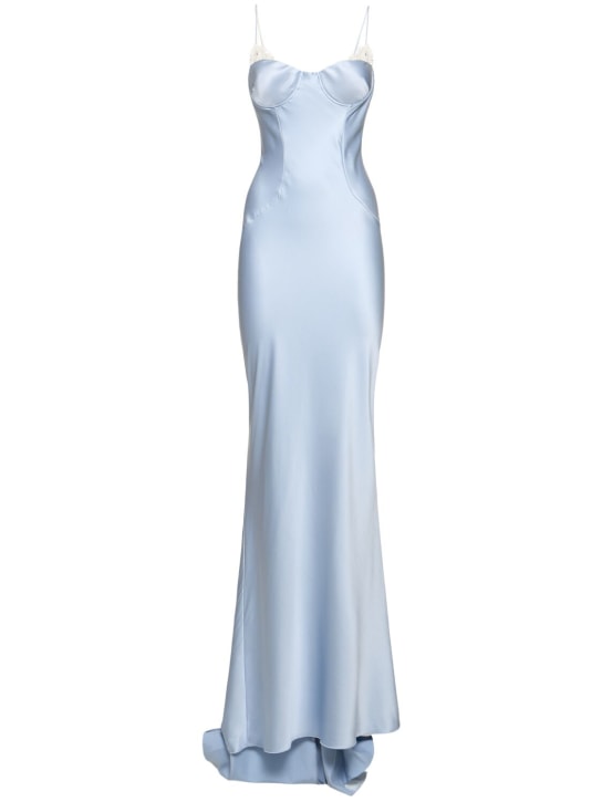Ermanno Scervino: Silk maxi slip dress - Blue - women_0 | Luisa Via Roma