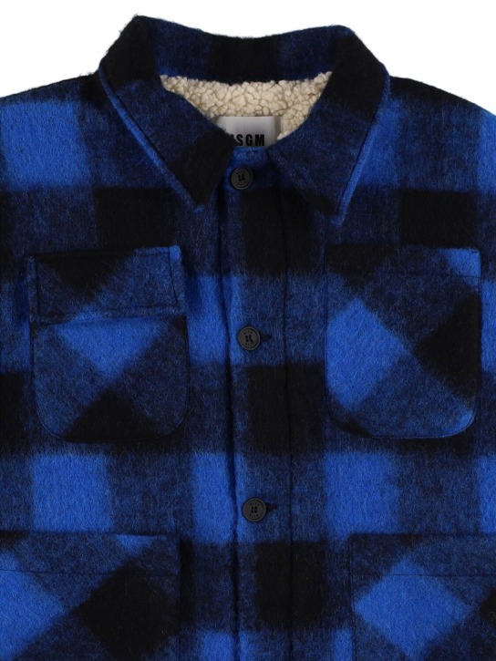 MSGM: Check print wool blend cloth jacket - Blue - kids-boys_1 | Luisa Via Roma