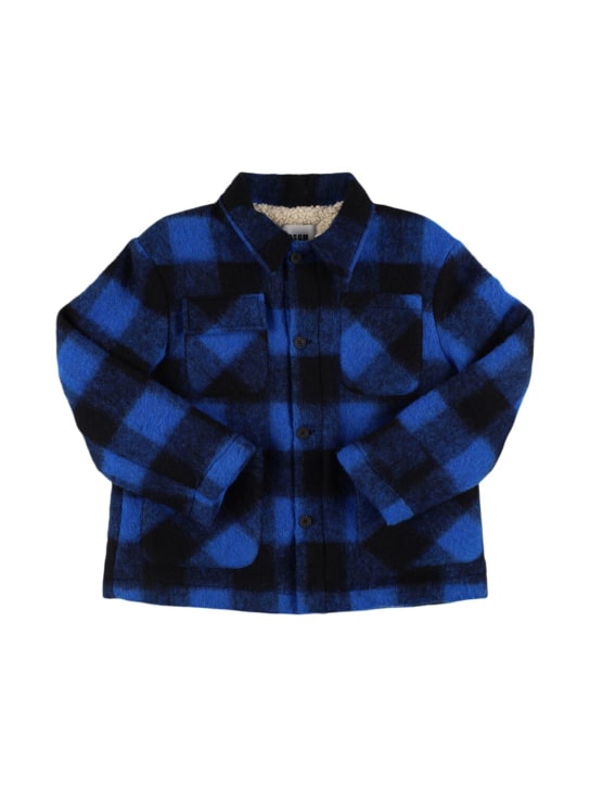 MSGM: Check print wool blend cloth jacket - Mavi - kids-boys_0 | Luisa Via Roma