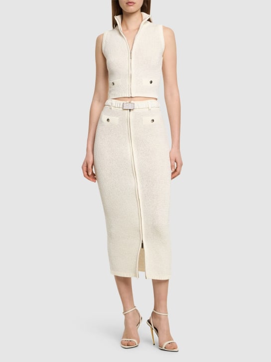 Alessandra Rich: Sequined cotton blend knit midi skirt - Beyaz - women_1 | Luisa Via Roma