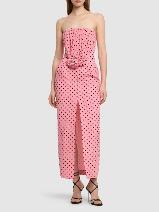 Alessandra Rich: Flocked polka dot silk georgette dress - Pink/Black - women_1 | Luisa Via Roma