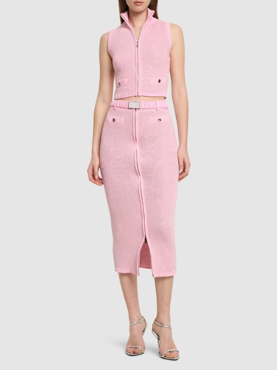 Alessandra Rich: High neck sequined knit vest w/zip - Pink - women_1 | Luisa Via Roma