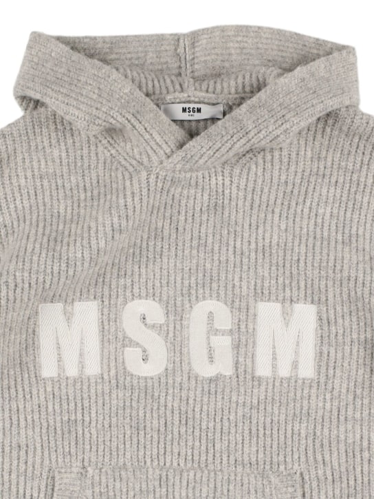 MSGM: Acrylic blend knit hooded sweater - Grey - kids-girls_1 | Luisa Via Roma