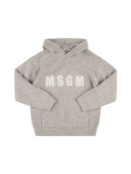 MSGM: Acrylic blend knit hooded sweater - Grey - kids-boys_0 | Luisa Via Roma