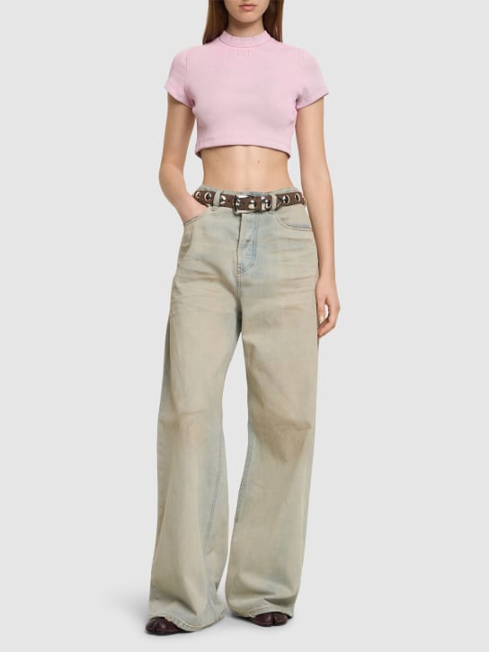 Alexander Wang: Cropped short sleeve cotton t-shirt - Pink - women_1 | Luisa Via Roma