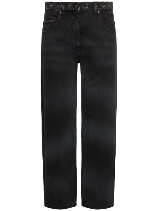 MSGM: Embellished denim midrise straight jeans - Black - women_0 | Luisa Via Roma