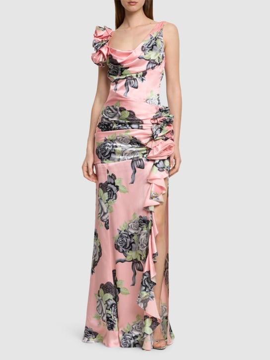 Alessandra Rich: Rose print silk satin evening dress - 멀티 필크 - women_1 | Luisa Via Roma