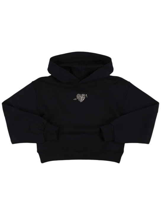 MSGM: Heart cropped cotton hoodie - Black - kids-girls_0 | Luisa Via Roma