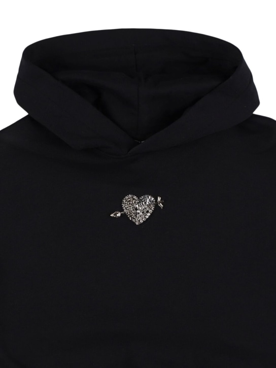 MSGM: Heart cropped cotton hoodie - Black - kids-girls_1 | Luisa Via Roma