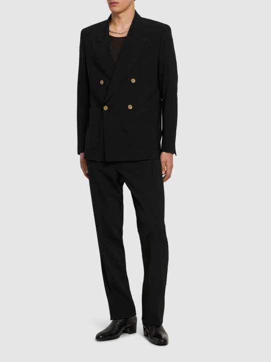 Laneus: Straight wool blend formal pants - Black - men_1 | Luisa Via Roma