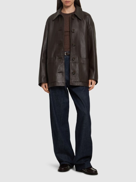 Soeur: Vincenzo buttoned leather jacket - Dark Brown - women_1 | Luisa Via Roma