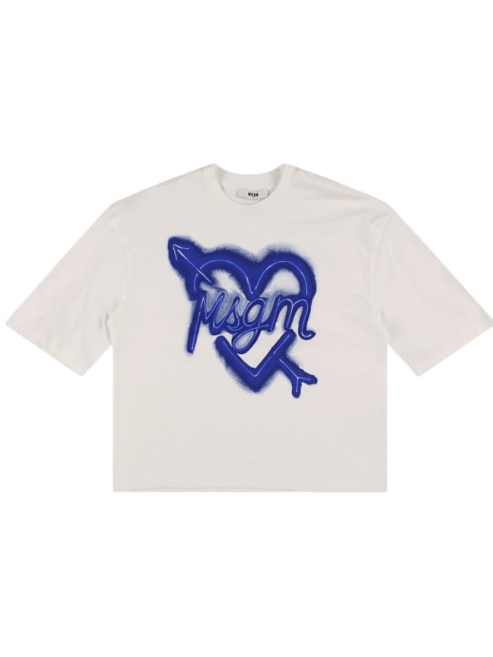 MSGM: Heart printed cotton jersey t-shirt - White - kids-girls_0 | Luisa Via Roma