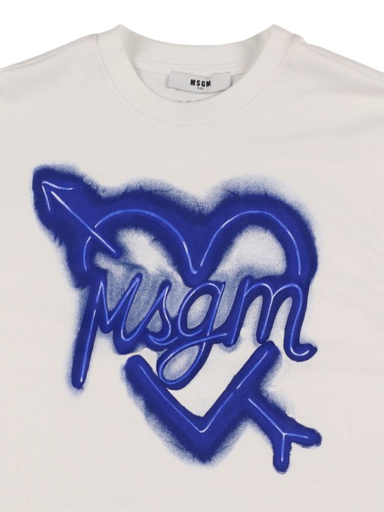MSGM: T-shirt in jersey di cotone con stampa - Bianco - kids-girls_1 | Luisa Via Roma