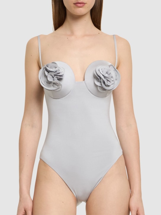 Magda Butrym: Lycra 3d flower one piece swimsuit - Açık Gri - women_1 | Luisa Via Roma