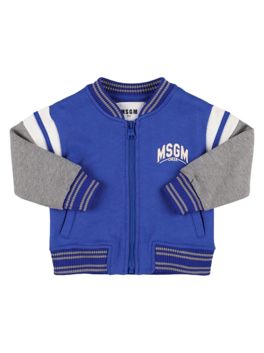 MSGM: 코튼 혼방 봄버 재킷 - 블루 - kids-boys_0 | Luisa Via Roma