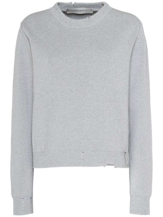 Golden Goose: Golden cotton knit crewneck sweater - Grey - women_0 | Luisa Via Roma