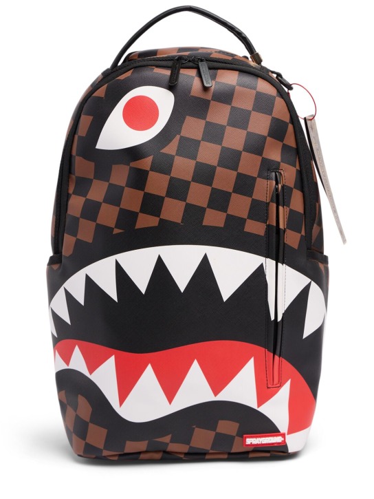 SPRAYGROUND: Shark print canvas backpack - Brown - kids-boys_0 | Luisa Via Roma