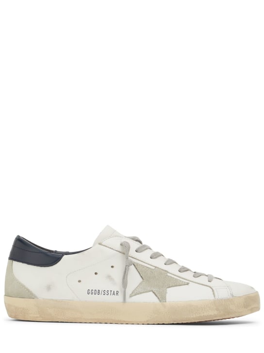 Golden Goose: 20mm Super Star leather & suede sneakers - White/Ice/Blue - men_0 | Luisa Via Roma