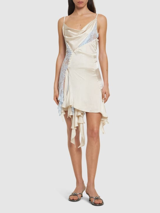 Y/PROJECT: Ruffled satin mini dress w/ lace inserts - Bej/Mavi - women_1 | Luisa Via Roma