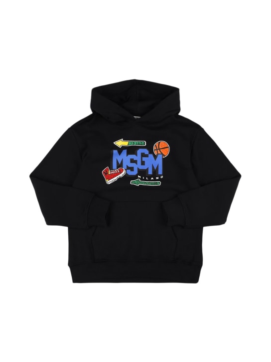 MSGM: Printed cotton sweatshirt hoodie - Siyah - kids-boys_0 | Luisa Via Roma