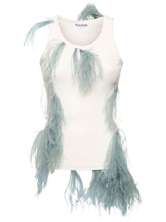 Acne Studios: Ribbed jersey sleeveless top w/ feathers - White/Blue - women_0 | Luisa Via Roma