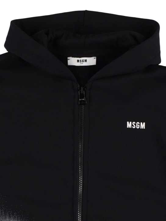 MSGM: Printed cotton zipped hoodie - Siyah - kids-boys_1 | Luisa Via Roma