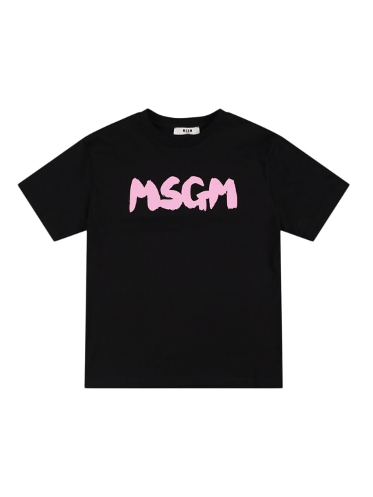 MSGM: T-shirt in jersey di cotone con logo - kids-girls_0 | Luisa Via Roma