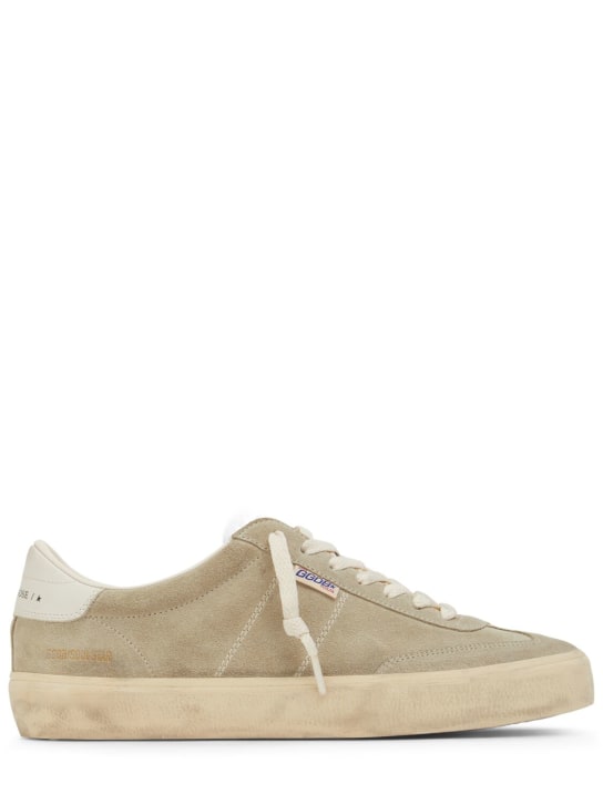 Golden Goose: Soul-star suede sneakers - Taupe/Milk - men_0 | Luisa Via Roma