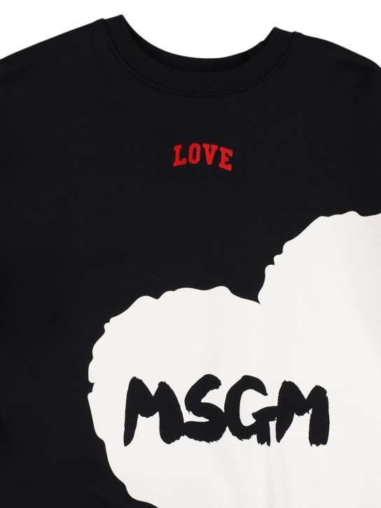 MSGM: Love logo printed cotton sweatshirt - Siyah - kids-girls_1 | Luisa Via Roma