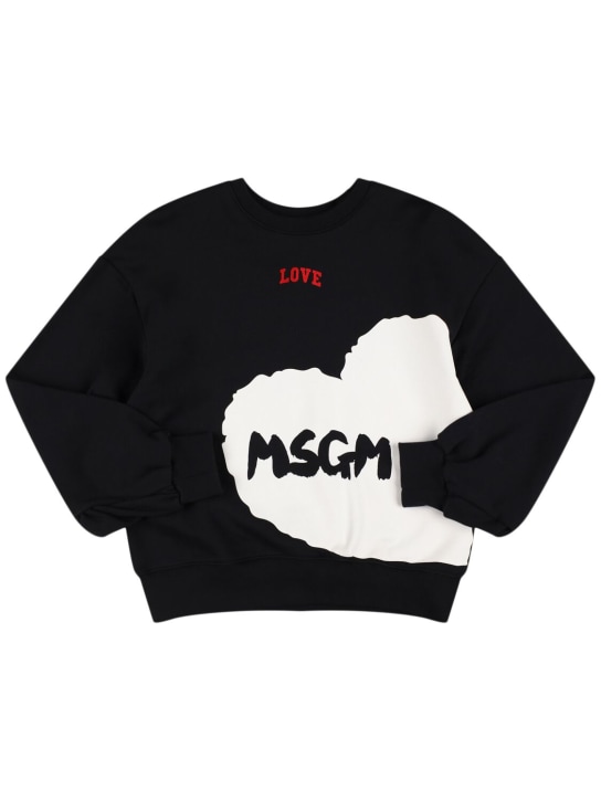 MSGM: Love logo printed cotton sweatshirt - Black - kids-girls_0 | Luisa Via Roma